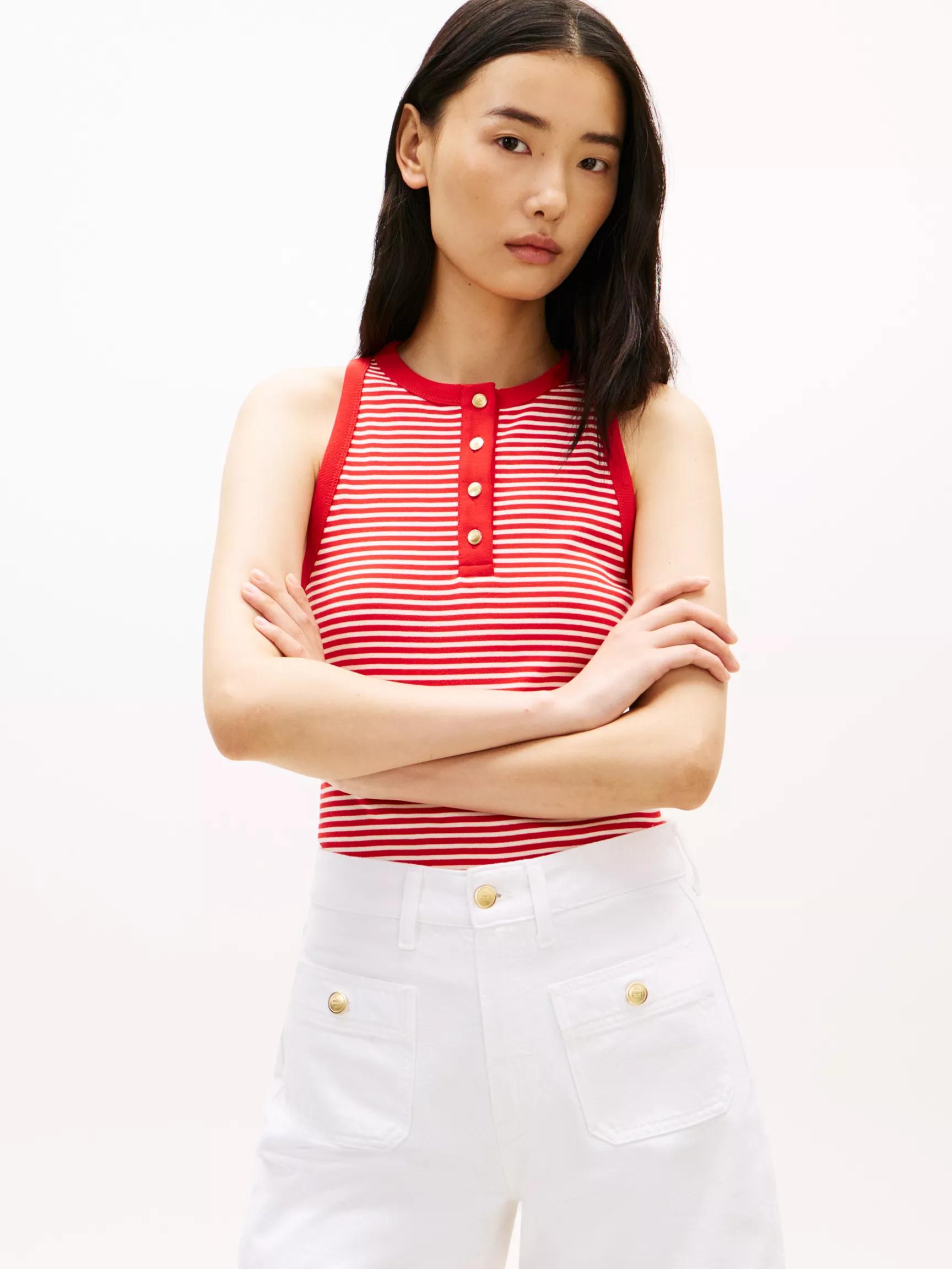 Stripe Gold-Button Henley Tank Top by TOMMY HILFIGER