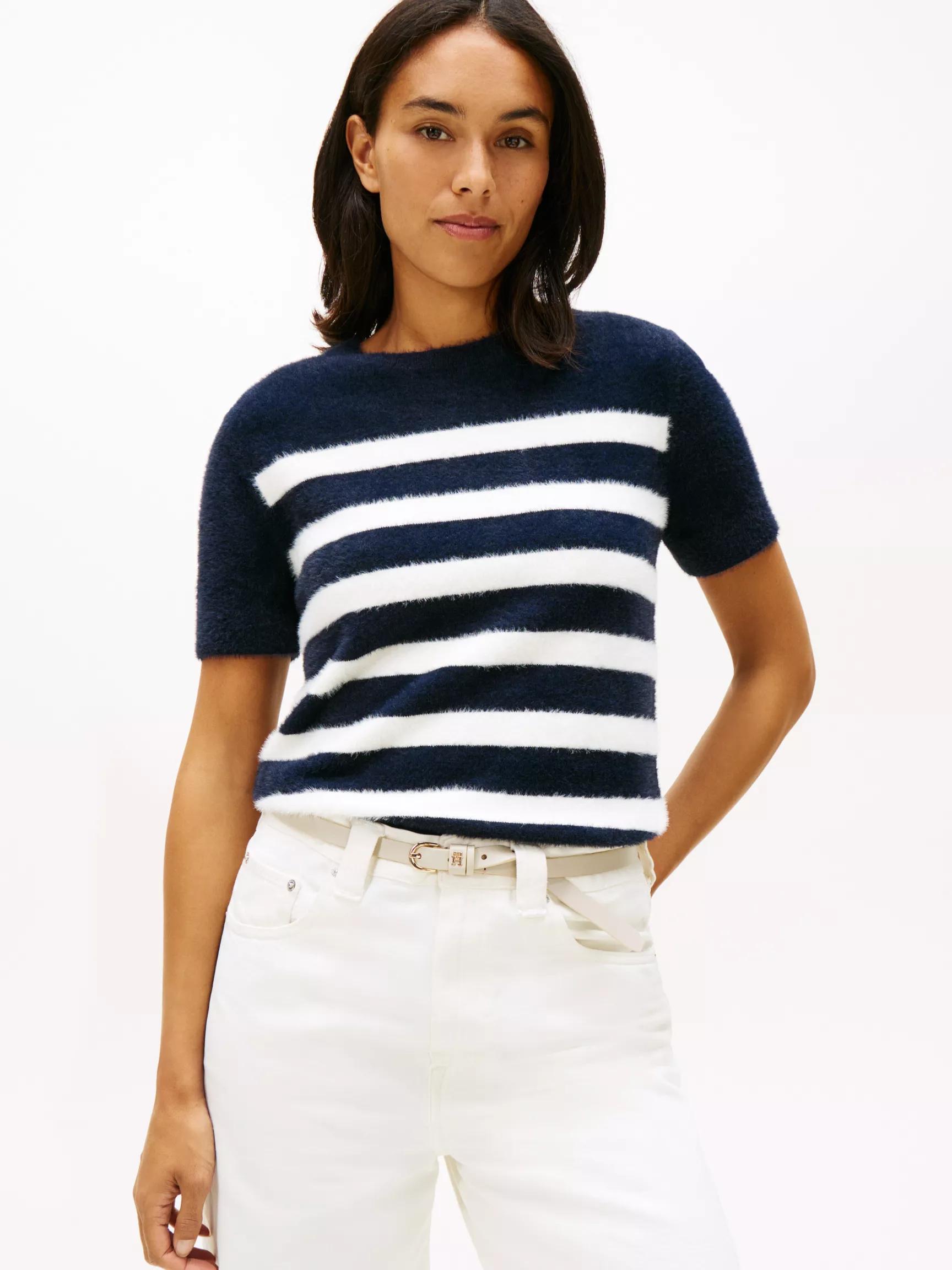 Stripe Short-Sleeve Fuzzy Sweater by TOMMY HILFIGER