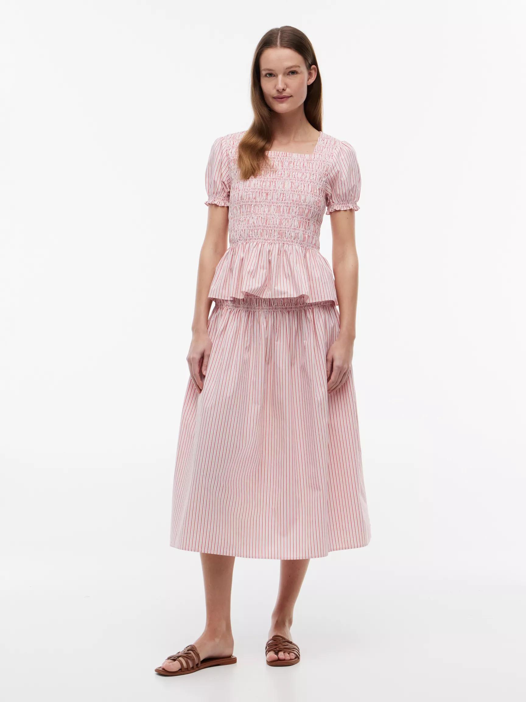 Striped Shirred Poplin Midi Skirt by TOMMY HILFIGER