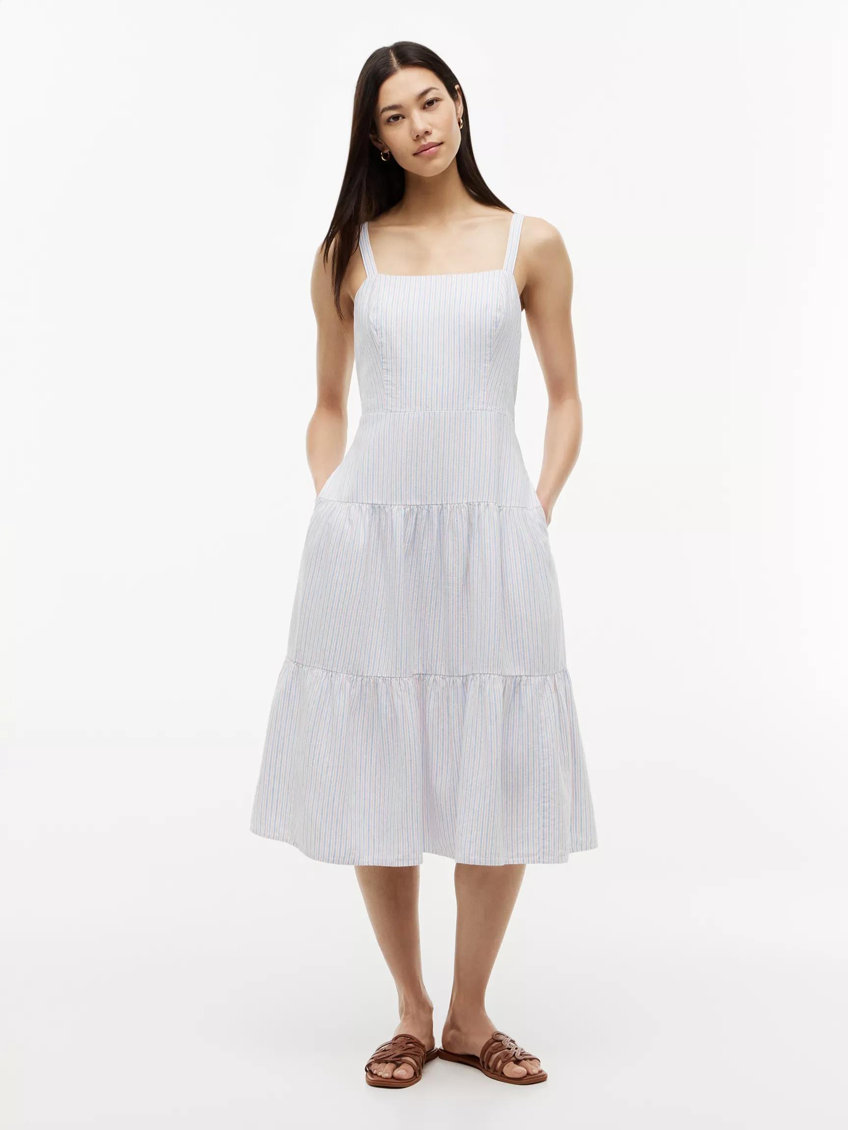 Striped Tiered Linen-Blend Midi Dress by TOMMY HILFIGER