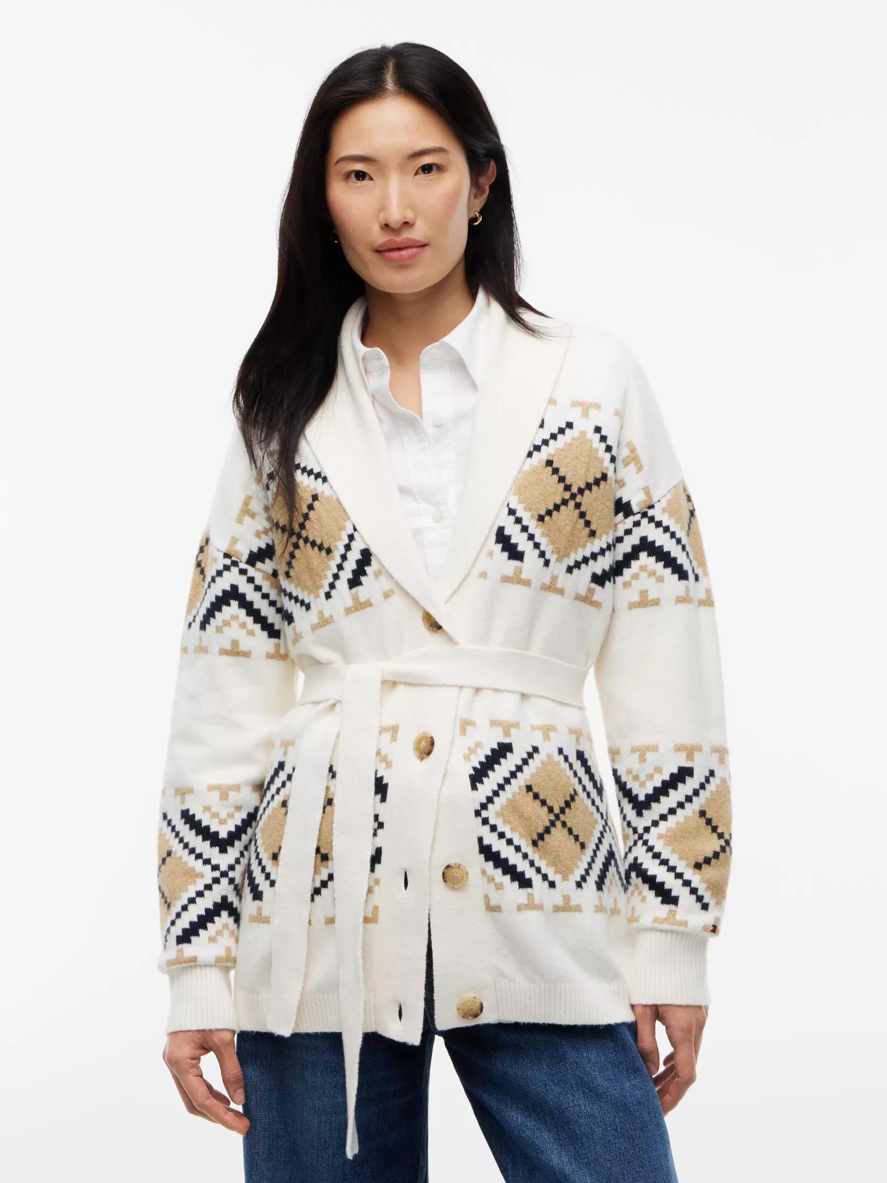 TH Soft Touch Fair Isle Shawl Collar Belted Cardigan by TOMMY HILFIGER