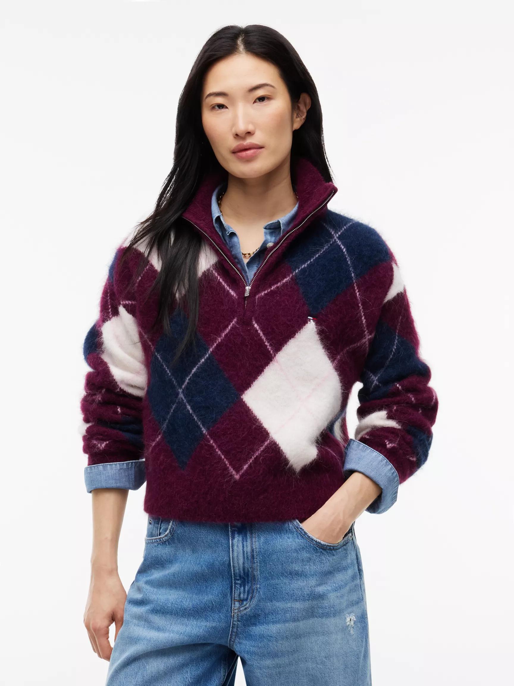 Tommy Jeans Argyle Quarter-Zip Sweater by TOMMY HILFIGER