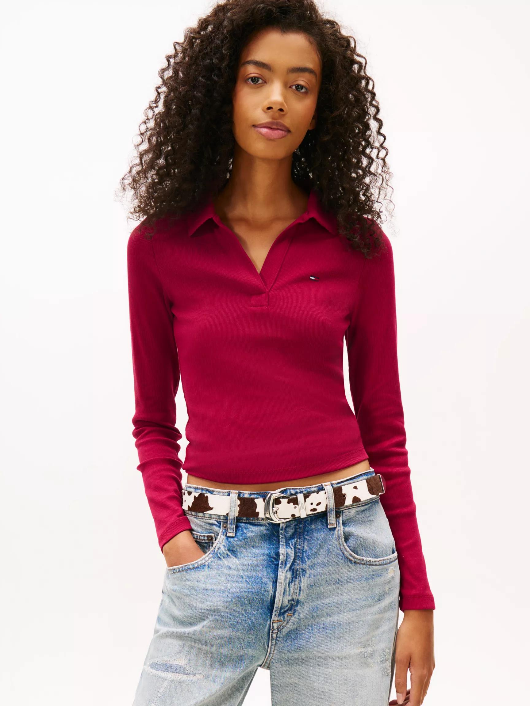 Tommy Jeans Long-Sleeve Rib-Knit Polo by TOMMY HILFIGER Tommy Jeans Long-Sleeve Rib-Knit Polo by TOMMY HILFIGER