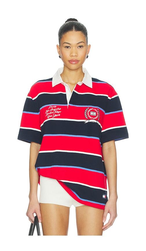 Tommy Jeans Relaxed Bold Stripe Rugby in Red,Navy by TOMMY HILFIGER