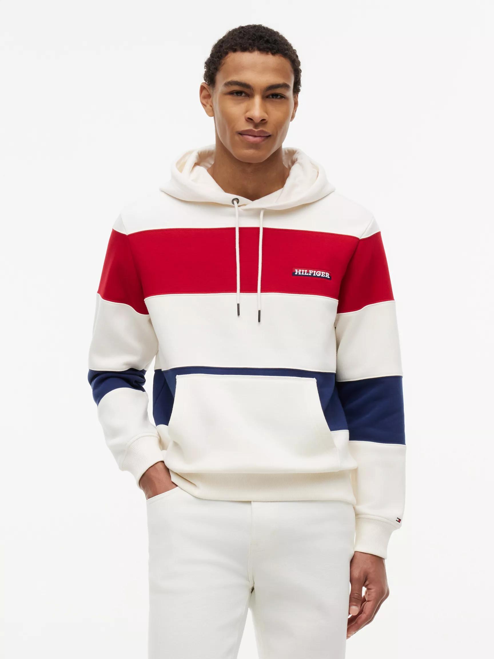 Tricolor Stripe Brushed-Back Hoodie by TOMMY HILFIGER