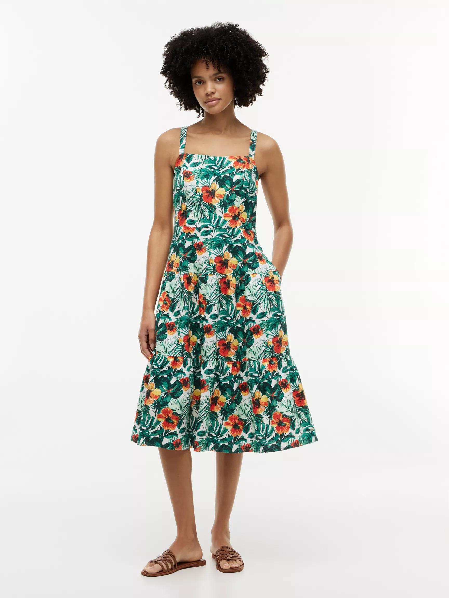 Tropical Print Tiered Linen-Blend Dress by TOMMY HILFIGER