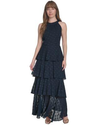 Women's Jacquard Halter-Neck Sleeveless Tiered Dress by TOMMY HILFIGER Women's Jacquard Halter-Neck Sleeveless Tiered Dress by TOMMY HILFIGER
