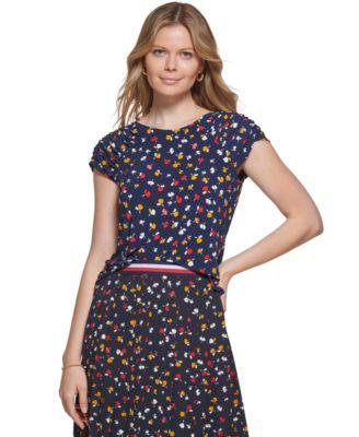 Women's Ruched Cap Sleeve Floral Blouse by TOMMY HILFIGER