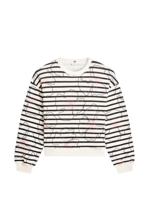 floral-embroidered horizontal-stripe cotton sweatshirt by TOMMY HILFIGER