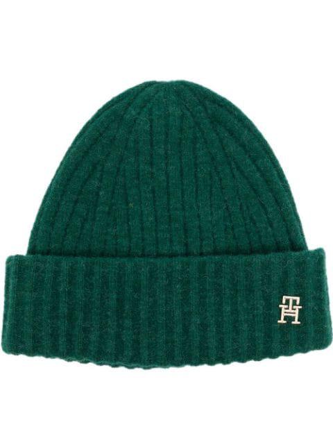 logo-plaque ribbed knit beanie by TOMMY HILFIGER