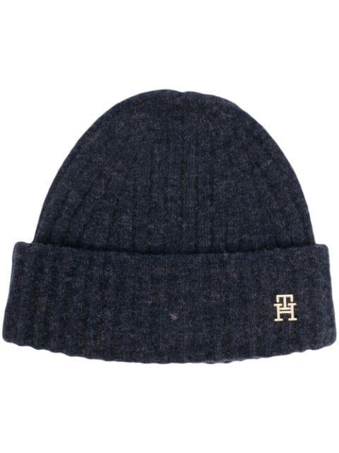 logo-plaque ribbed knit beanie by TOMMY HILFIGER