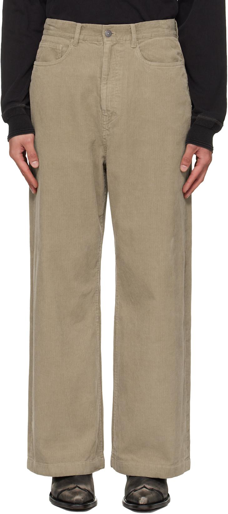 Beige Washed Corduroy Wide-Leg Trousers by TONYWACK