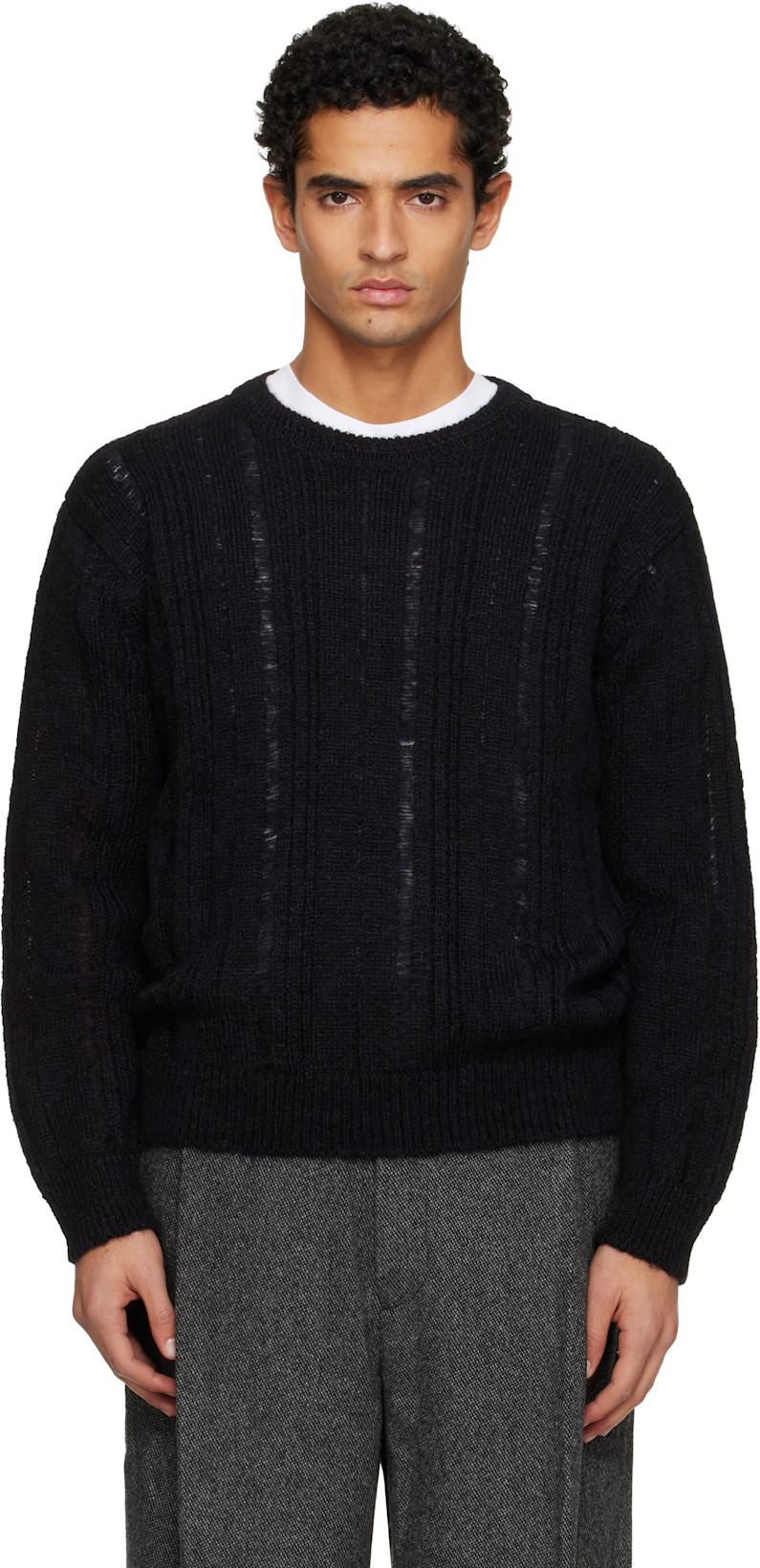 Black Distressed Ribbed Sweater by TONYWACK