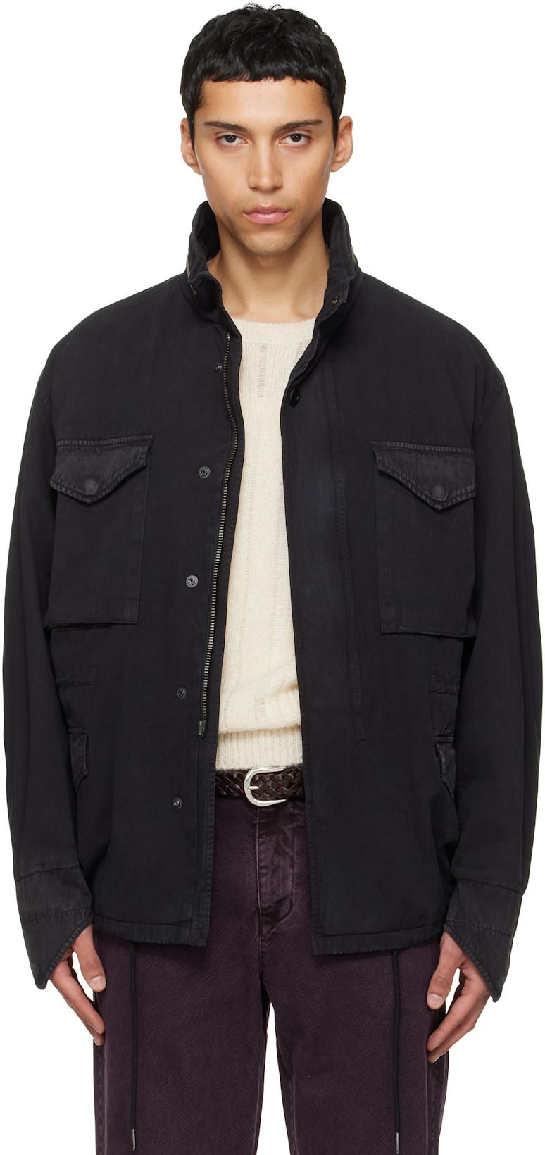 Black Garment Dyed Cotton Field Jacket by TONYWACK