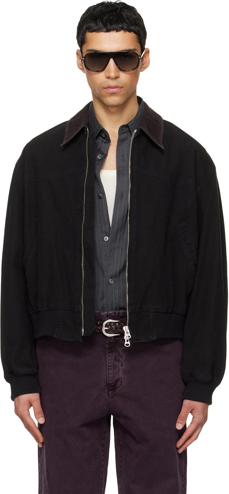 Black Garment Washed Western Bomber Jacket by TONYWACK