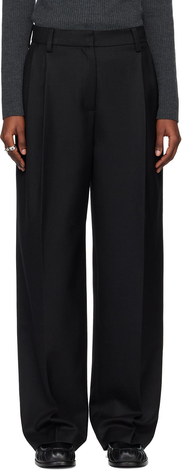 Black Pleated Wool Tailored Trousers by TONYWACK