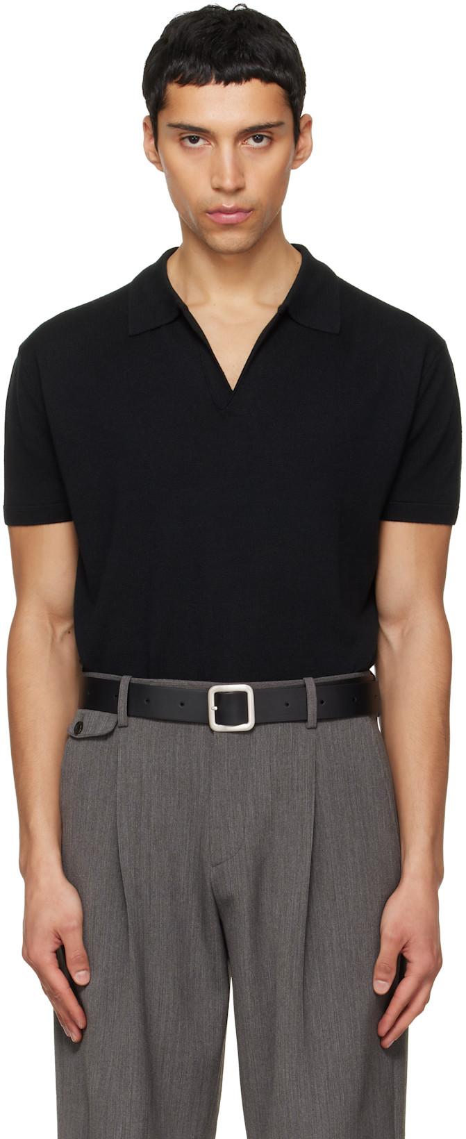 Black Silk Cashmere Open Collar Knit Polo by TONYWACK