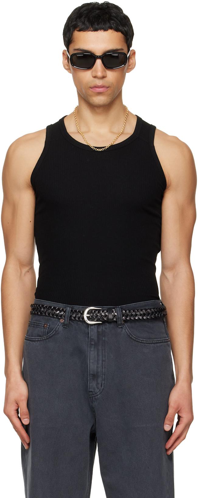 Black Silk Lyocell Rib Tank Top by TONYWACK