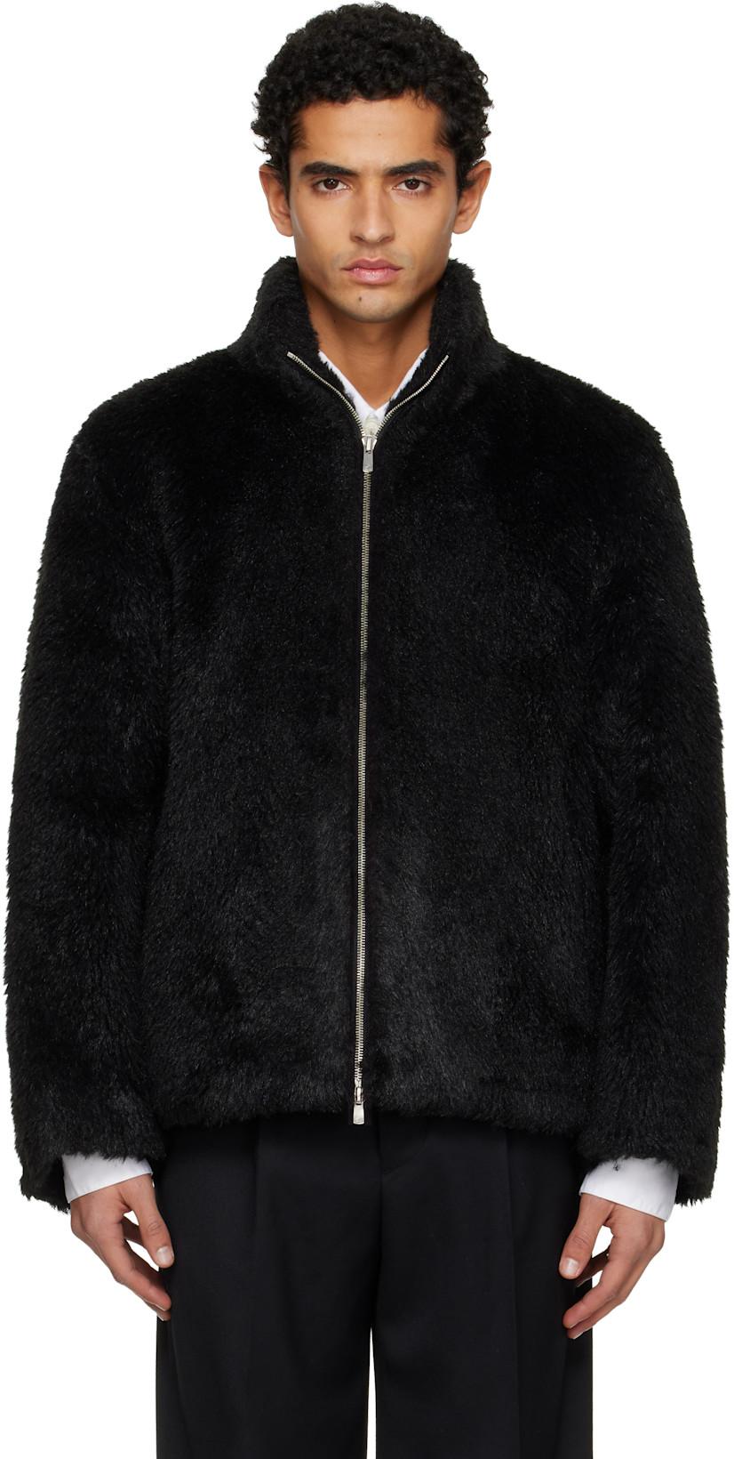 Black Wool Shaggy Faux-Fur Zippered Jacket by TONYWACK