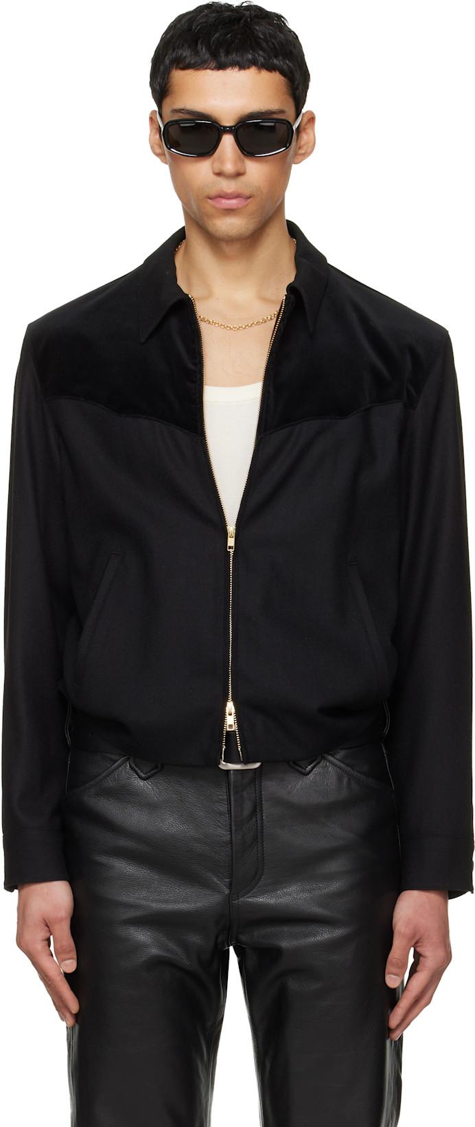Black Wool Velvet Trimmed Blouson Jacket by TONYWACK