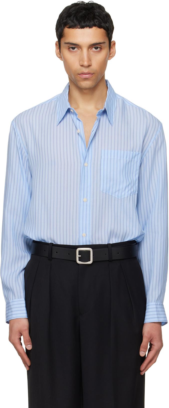 Blue Striped Lyocell Shirt by TONYWACK