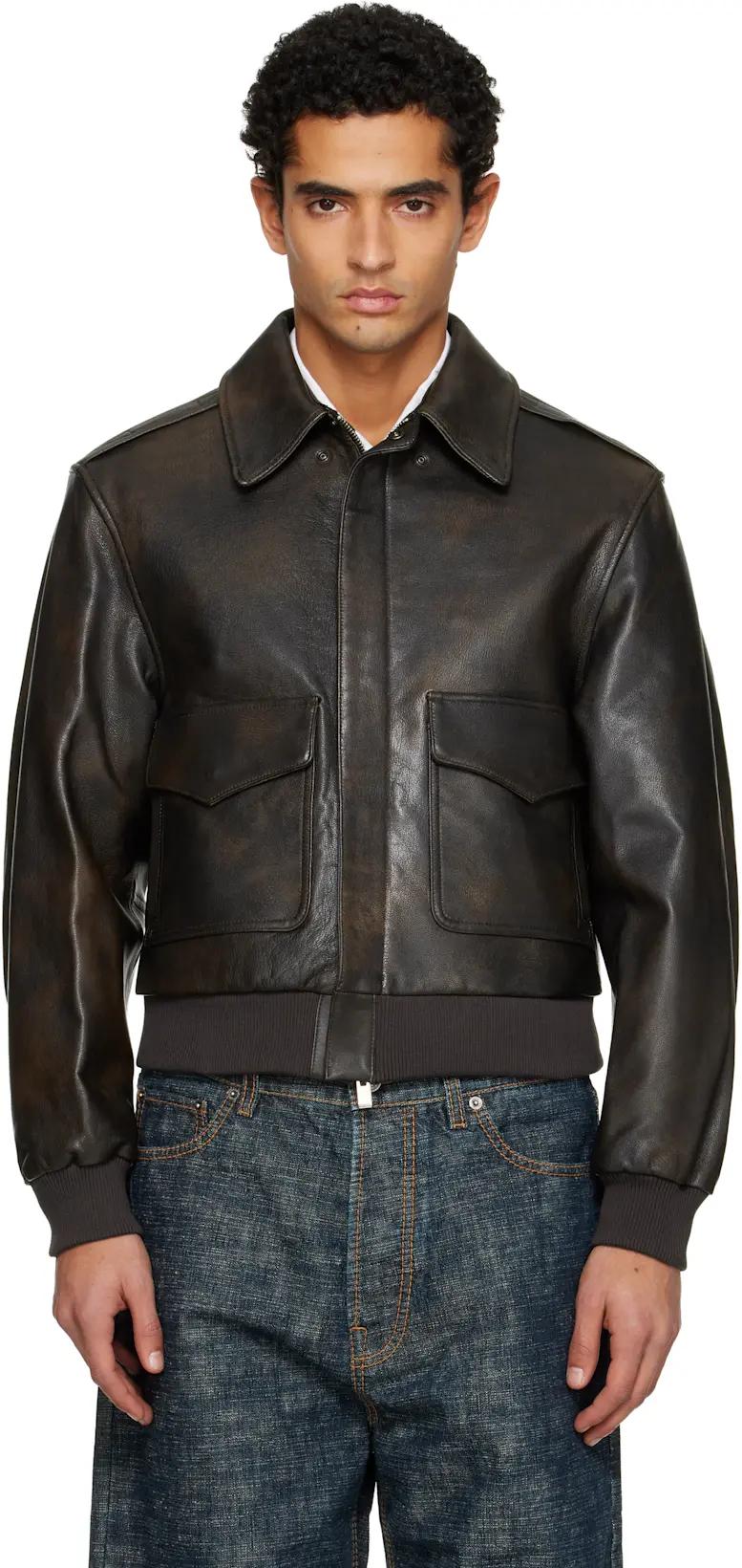 Brown Aviator Goat Leather Jacket by TONYWACK
