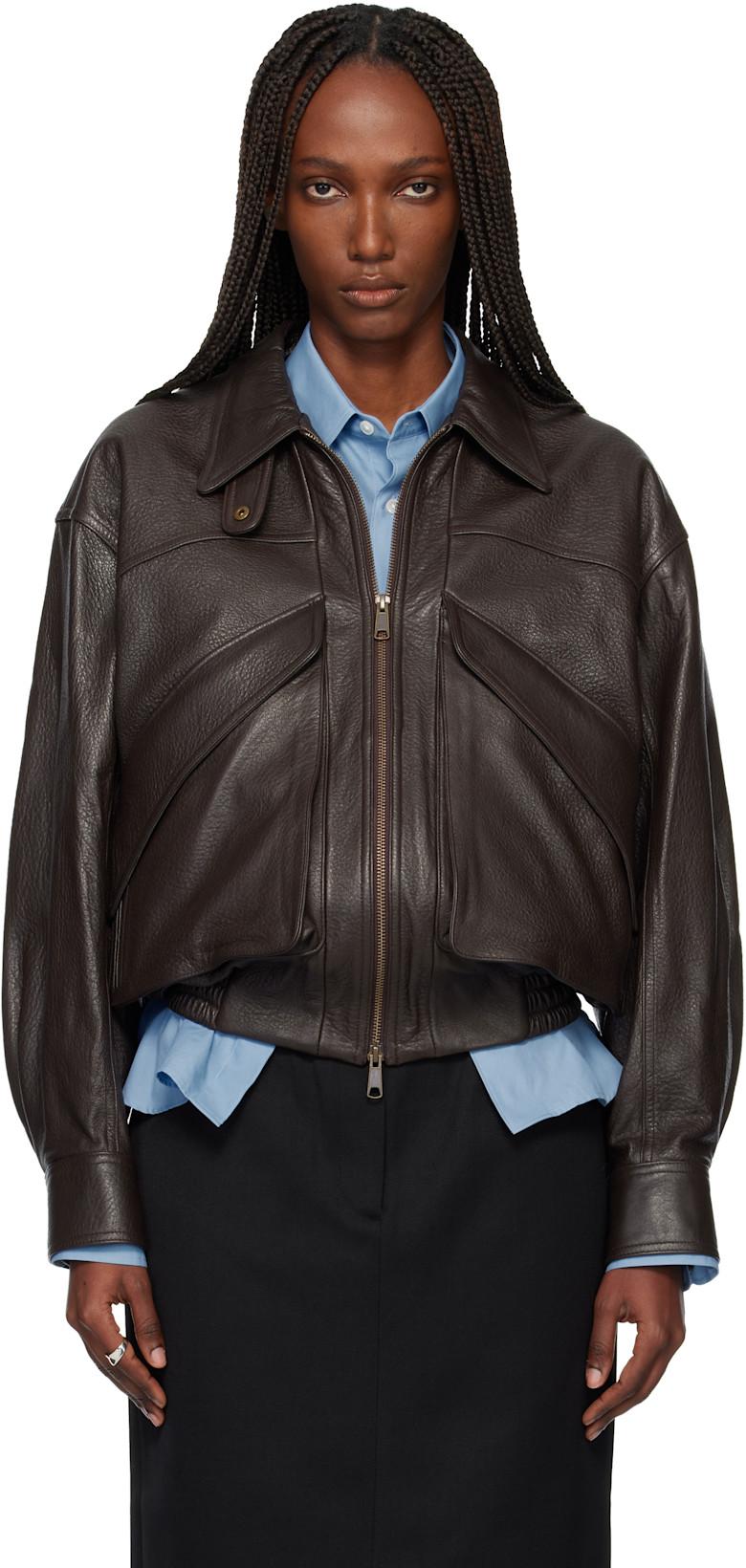 Brown Lamb Leather Bomber Jacket by TONYWACK