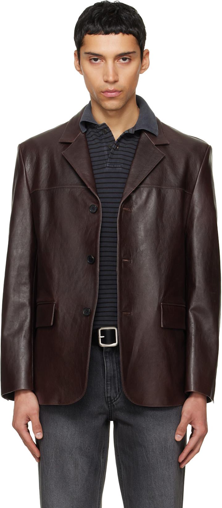 Brown Vegetable Lamb Leather Blazer by TONYWACK