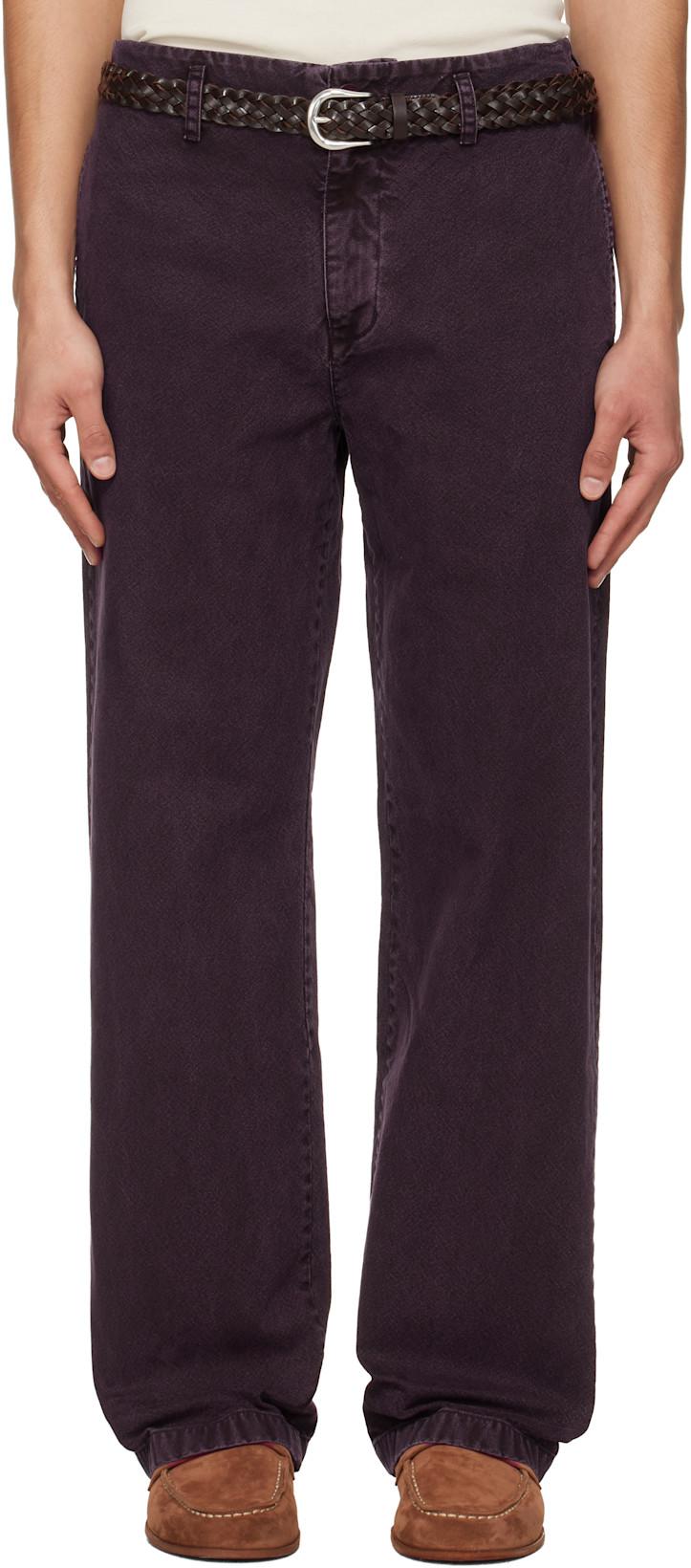 Burgundy Garment Dyed Cotton Straight Trousers by TONYWACK