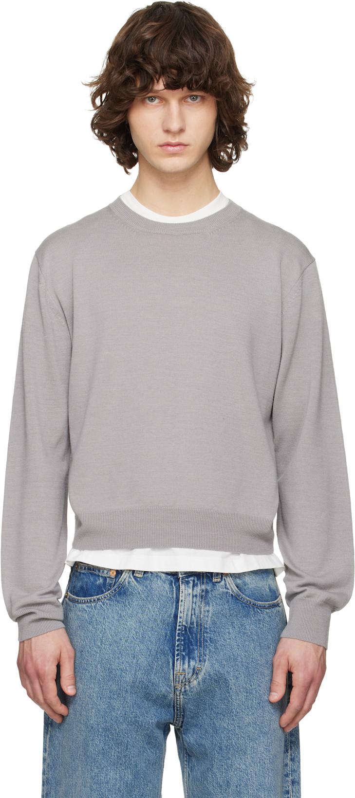 Gray Extrafine Wool Crew Neck Knit Sweater by TONYWACK