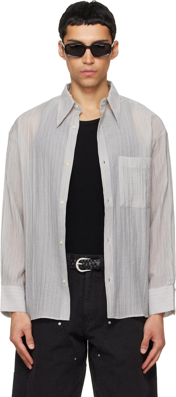Gray Lyocell Oversized Stripe Shirt by TONYWACK