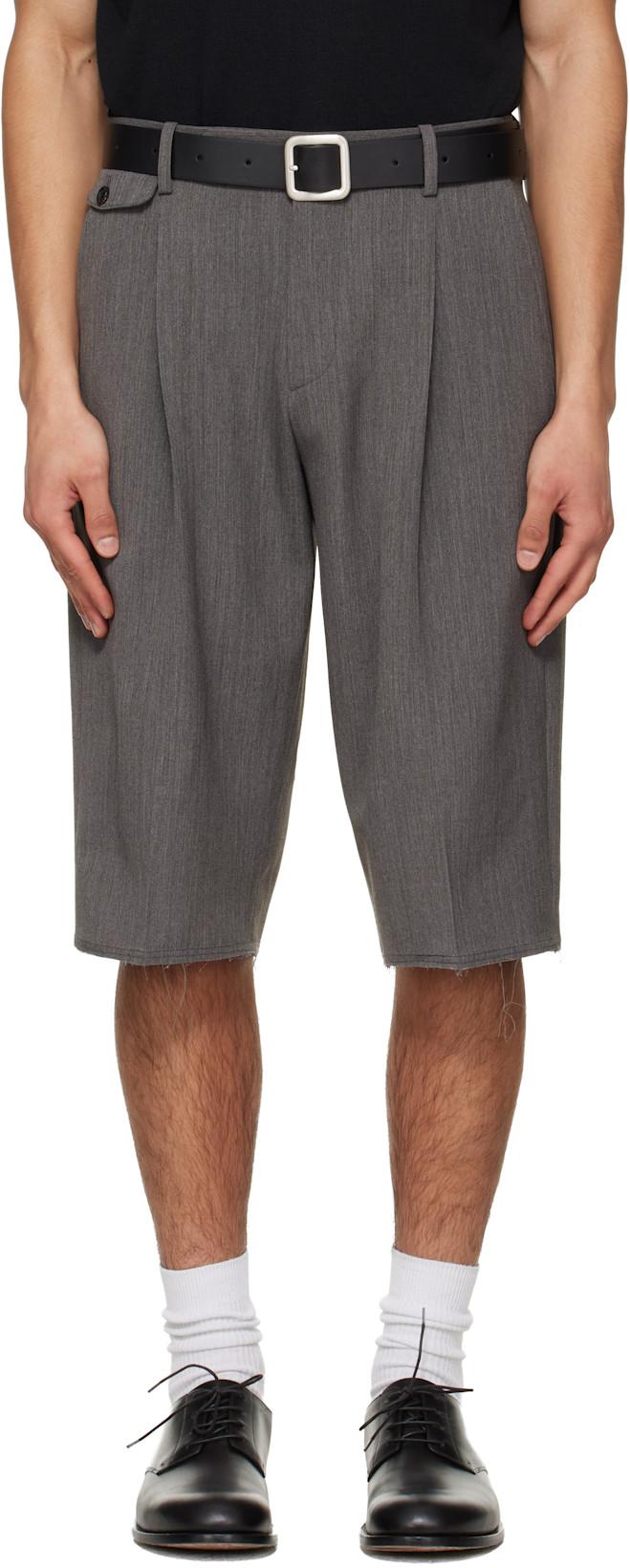 Gray Raw-Cut Wool Pleated Tailored Shorts by TONYWACK