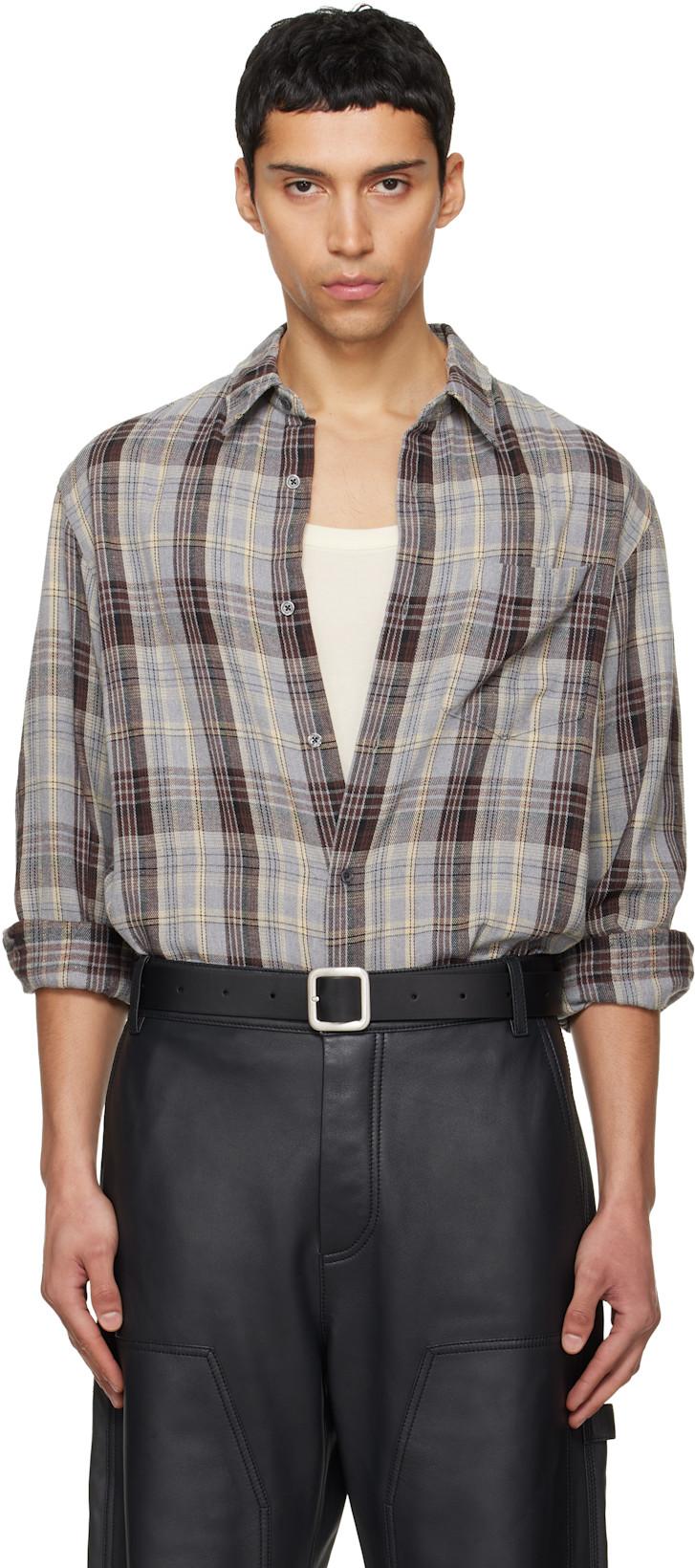 Gray Washed Cotton Blend Check Shirt by TONYWACK