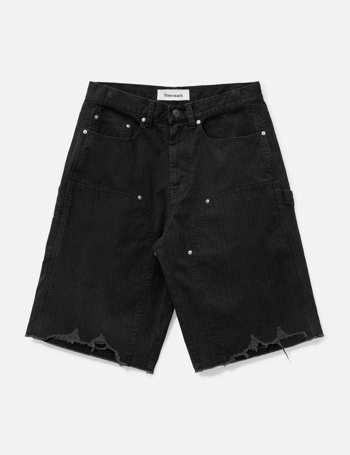 Hand Distressed HBT Double Knee Shorts by TONYWACK