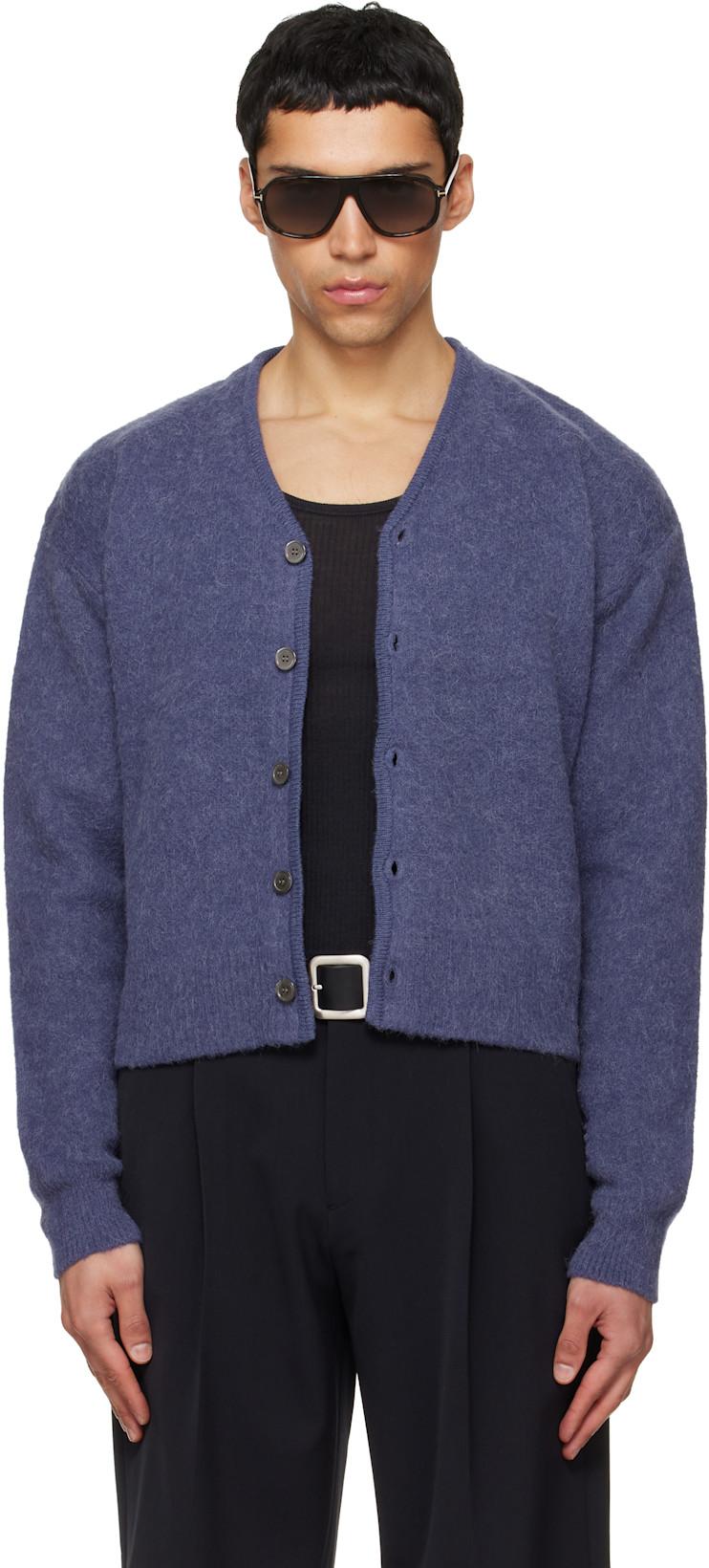 Purple Brushed Mohair V-Neck Cardigan by TONYWACK
