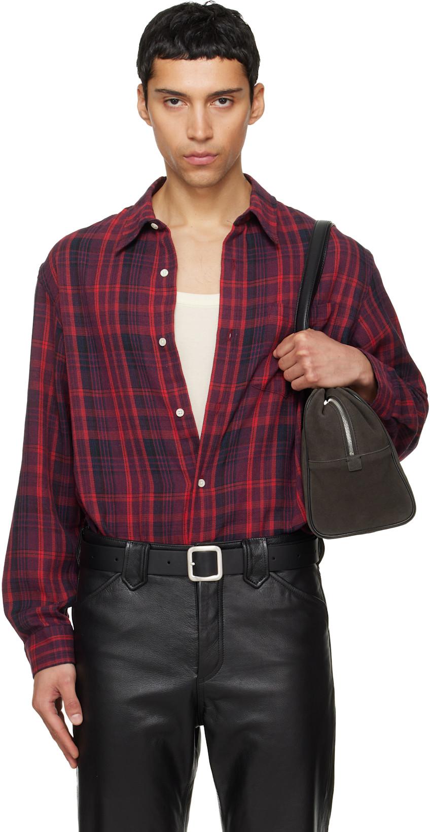 Red Washed Cotton Blend Check Shirt by TONYWACK