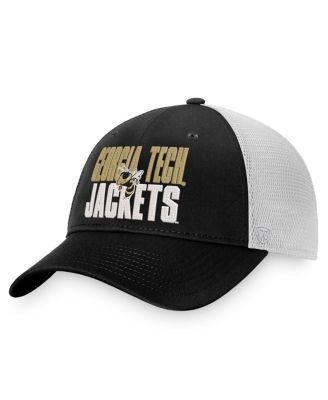 Men's Black, White Georgia Tech Yellow Jackets Stockpile Trucker Snapback Hat by TOP OF THE WORLD