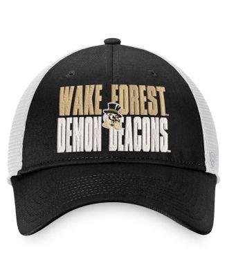 Men's Black, White Wake Forest Demon Deacons Stockpile Trucker Snapback Hat by TOP OF THE WORLD