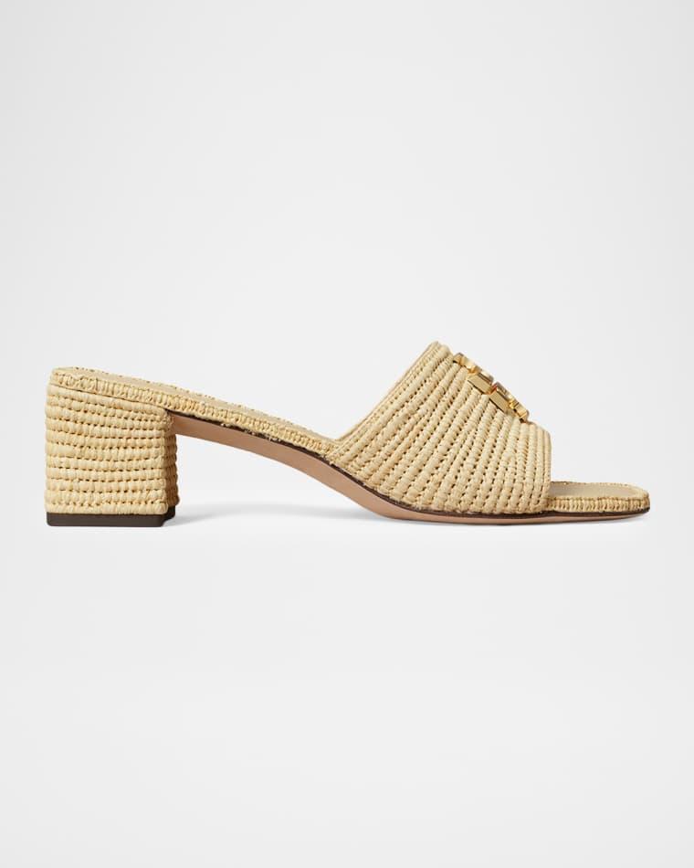 55mm Eleanor Medallion Raffia Slide Sandals by TORY BURCH