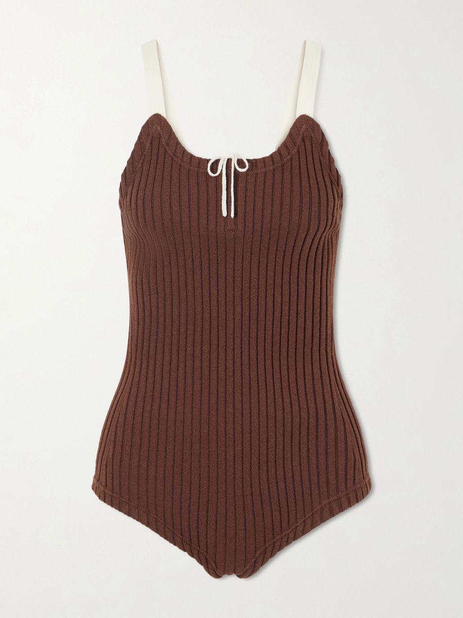 Color-block ribbed-knit wool and cotton-blend bodysuit by TORY BURCH