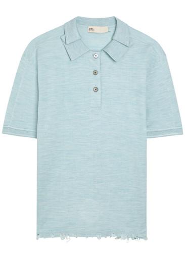 Distressed silk-blend polo top by TORY BURCH