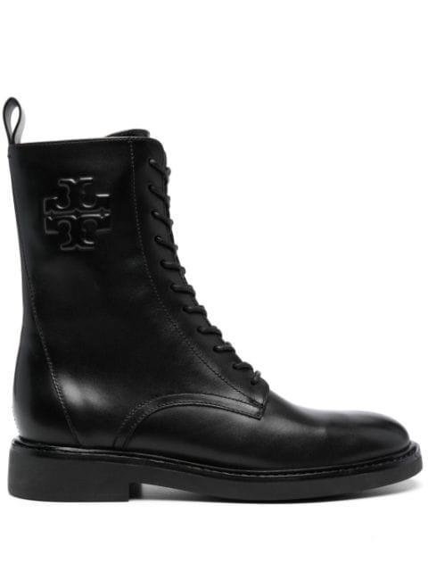 Double T leather combat boots by TORY BURCH