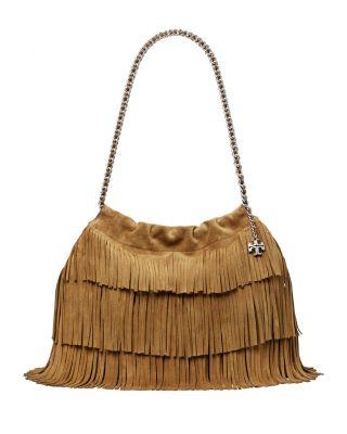 Fleming Suede Fringe Hobo Bag by TORY BURCH