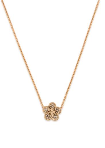 Forget Me Not floral pavé 18kt gold-plated necklace by TORY BURCH