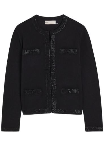Kendra crystal-embellished wool-blend cardigan by TORY BURCH