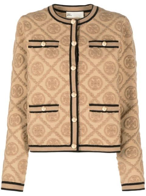 Kendra embossed wool cardigan by TORY BURCH