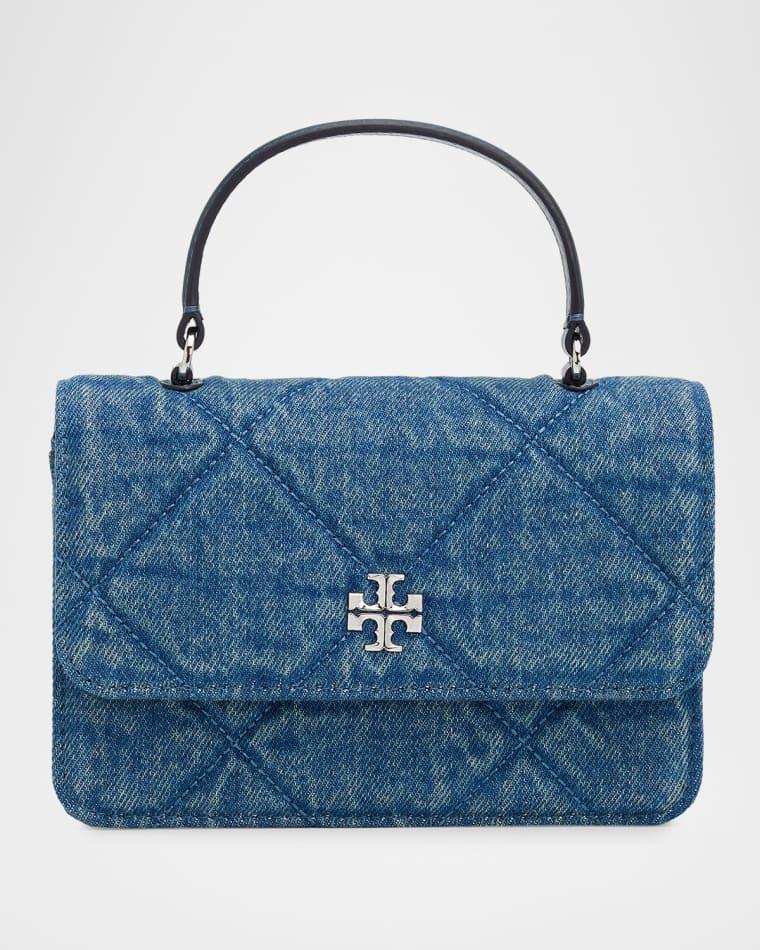 Kira Diamond Quilted Cotton Denim Top Handle Bag by TORY BURCH
