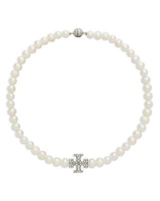 Kira Pav&eacute; Double T & Cultured Freshwater Pearl Collar Necklace by TORY BURCH