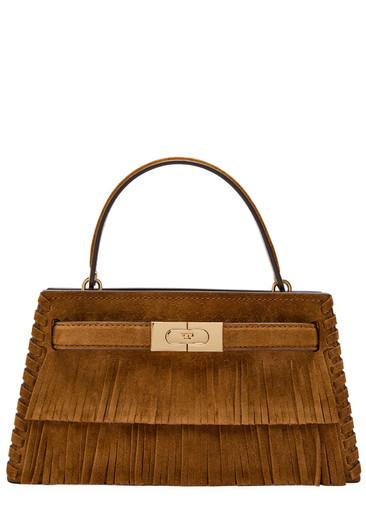 Lee Radziwill mini fringed suede top handle bag by TORY BURCH