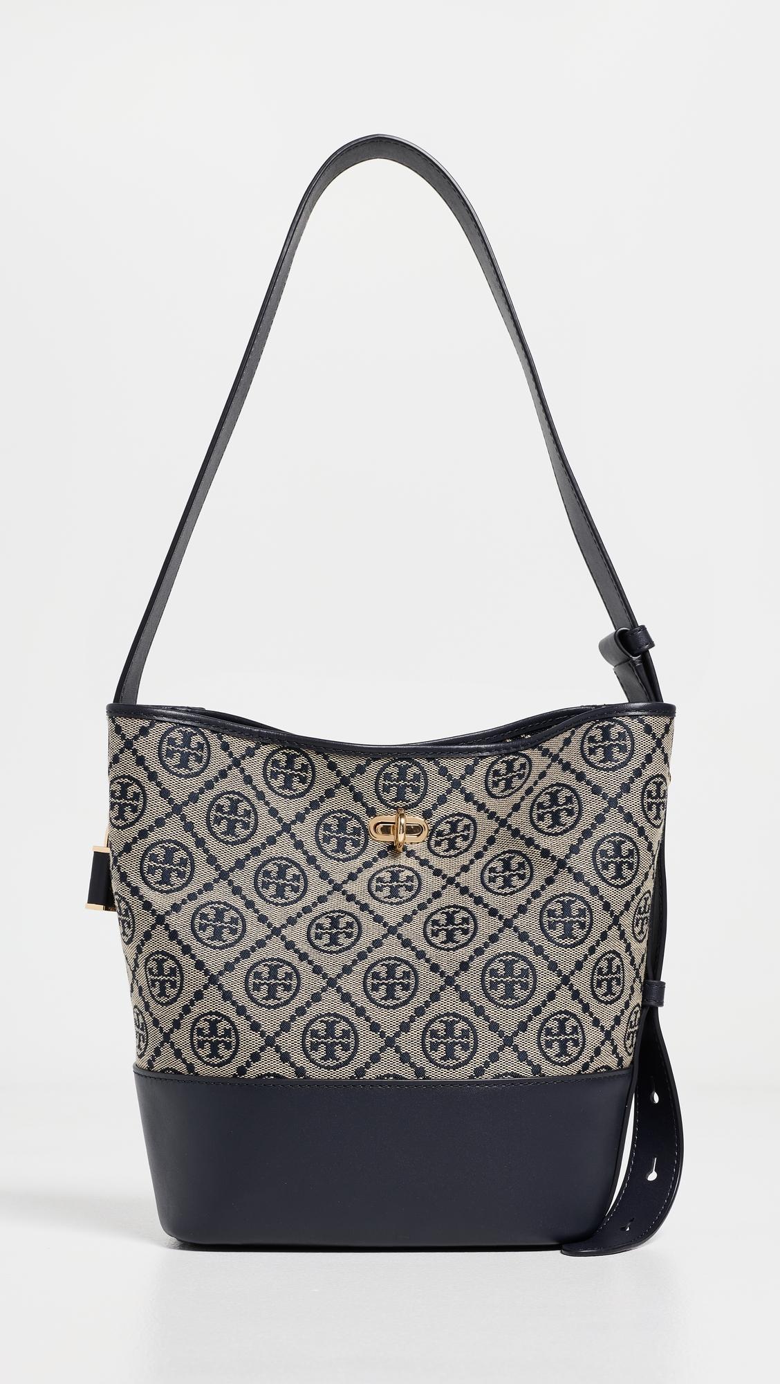 Lock T Monogram Slim Medium Bucket Bag by TORY BURCH